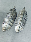 Traditional Vintage Native American Navajo Sterling Silver Large Feather Pendant Earrings-Nativo Arts