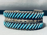 Slanted Turquoise!! Vintage Native American Zuni Sterling Silver Row Bracelet Cuff-Nativo Arts