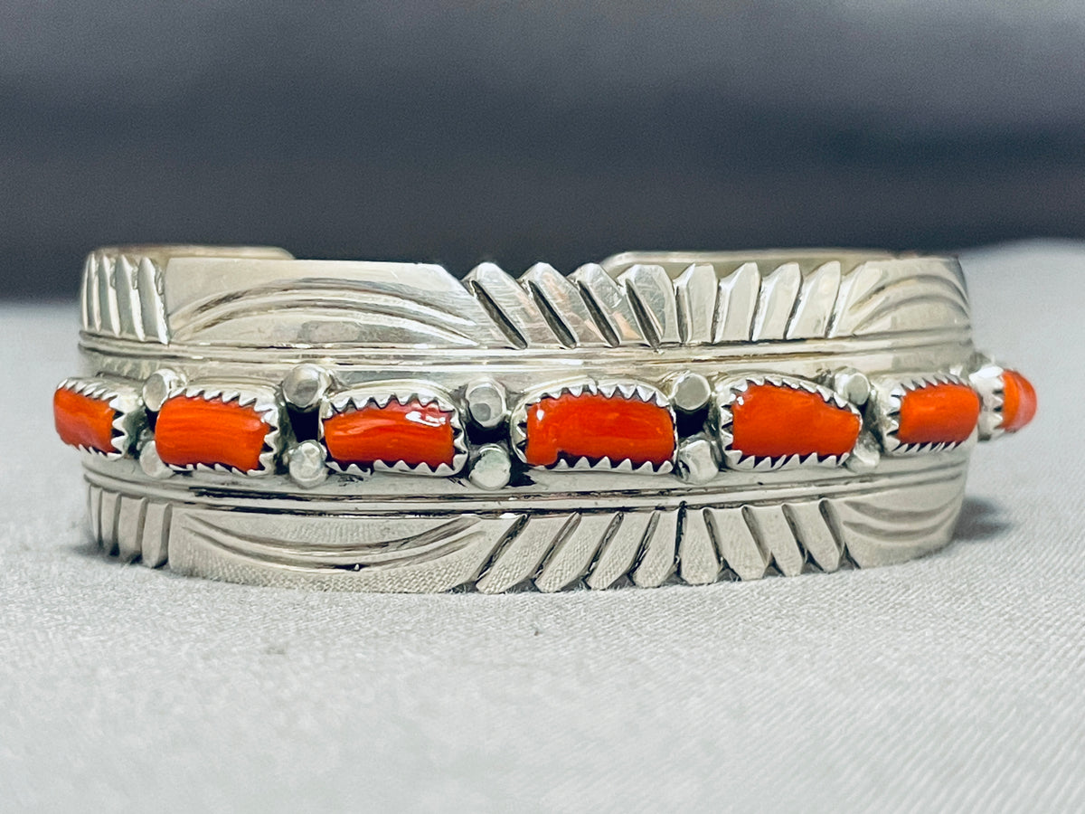 Fabulous Vintage Native American Navajo Coral Sterling Silver Bracelet ...
