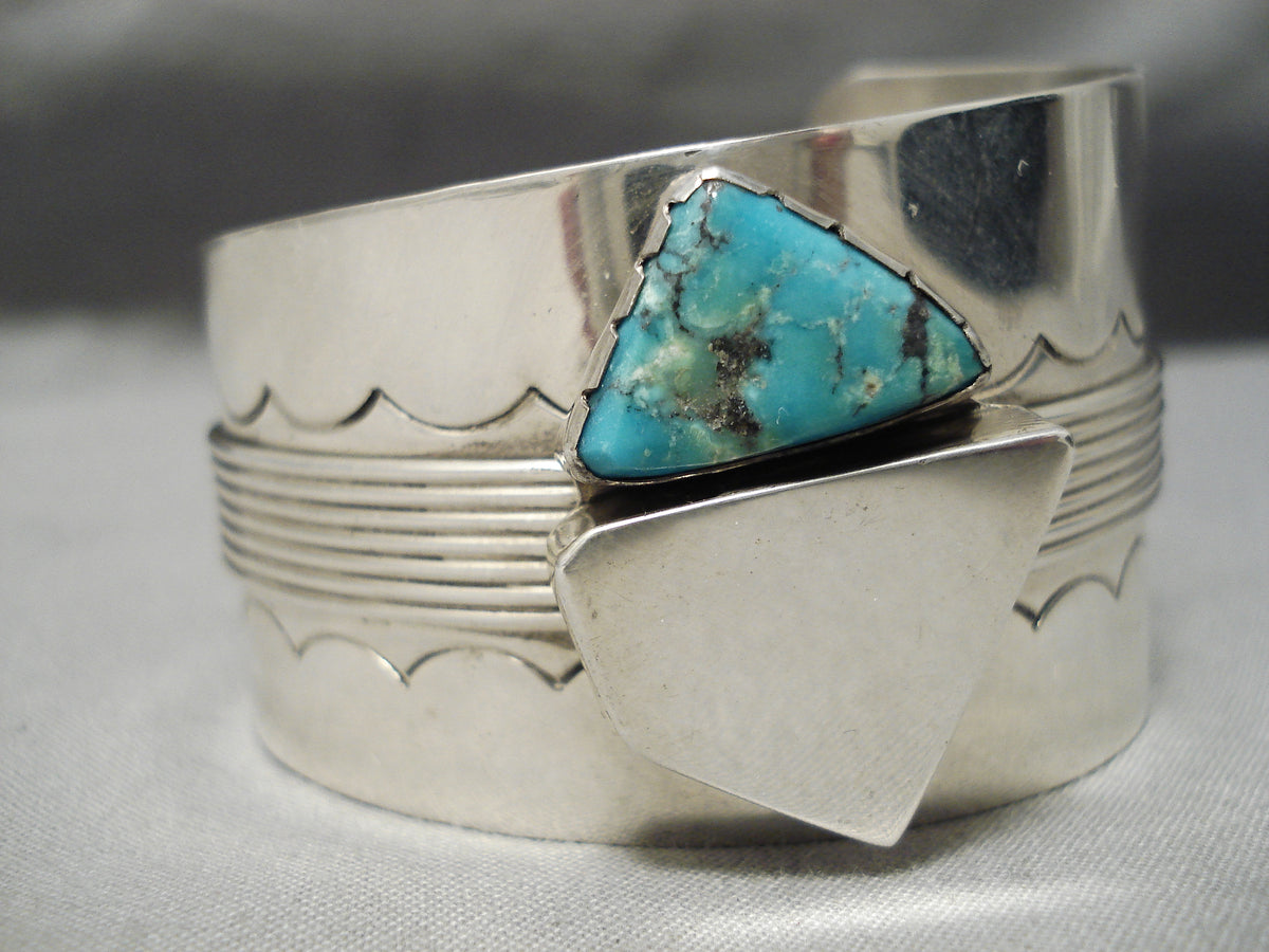 Huge Vintage Native American Navajo 3d Turquoise Sterling Silver Brace ...