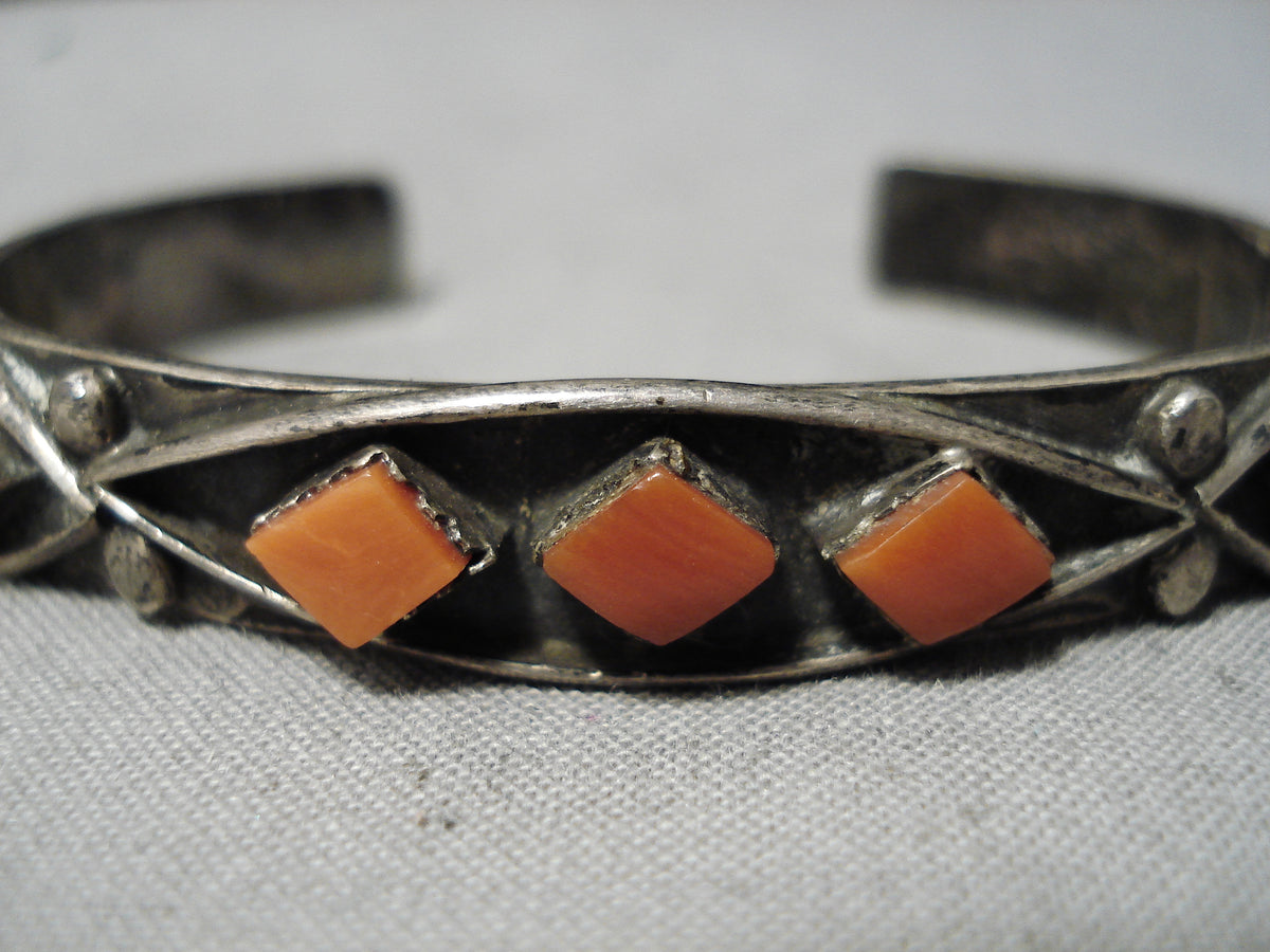 Intricate!! Vintage Native American Navajo Coral Sterling Silver Brace ...