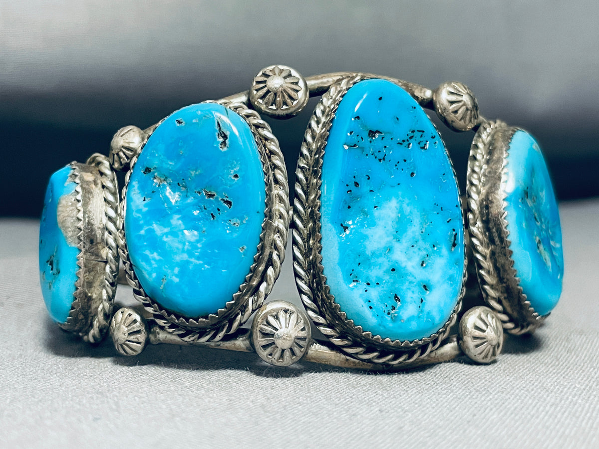Heavy Graduating Turquoise Vintage Native American Navajo Sterling Sil ...