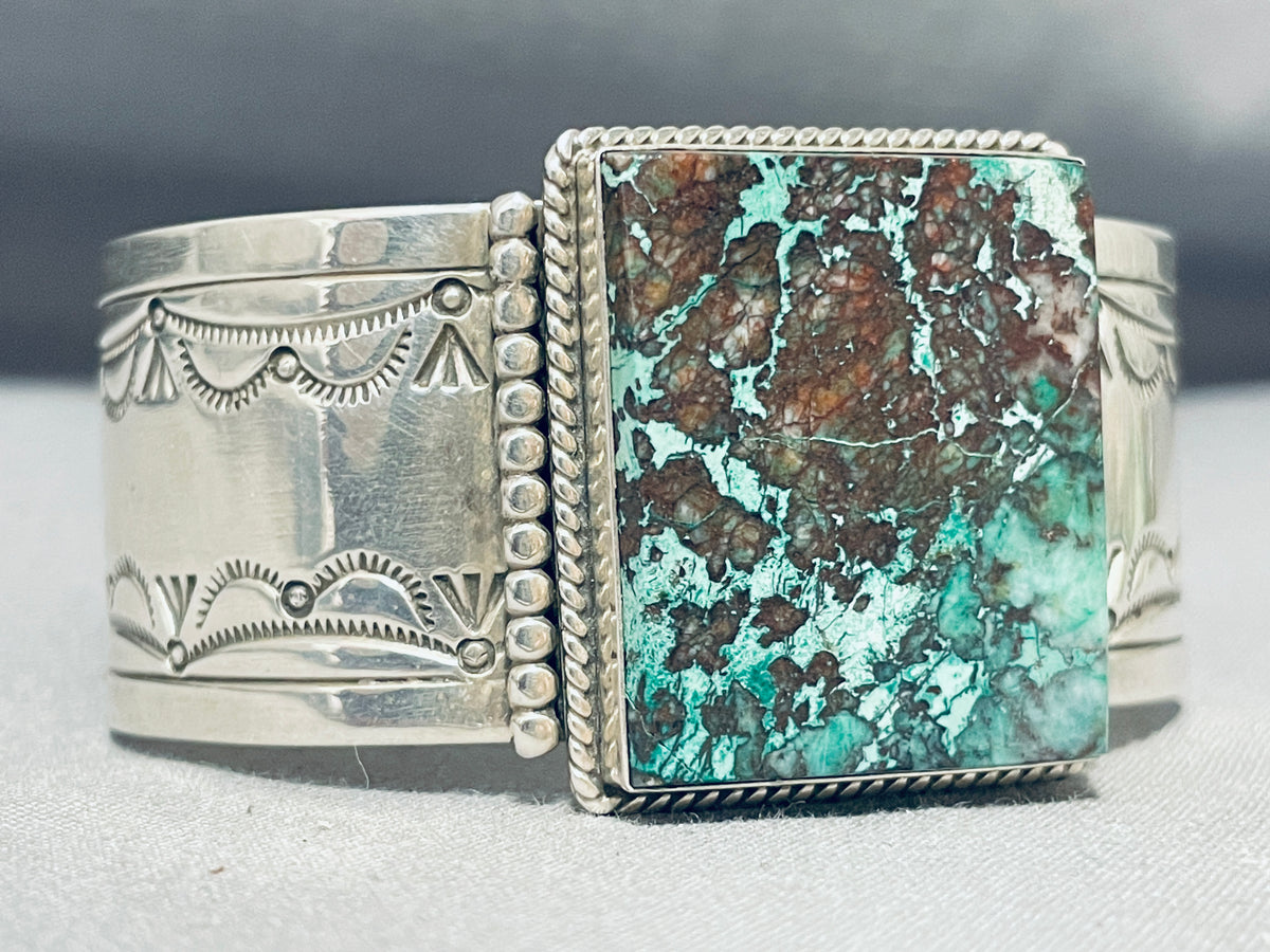 Heavy Native American Navajo Spiderweb Turquoise Sterling Silver Brace ...