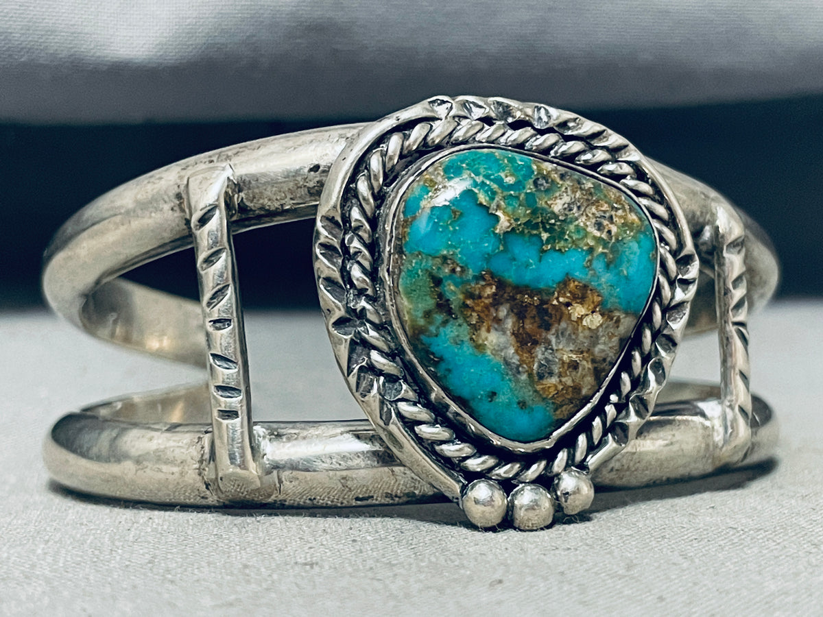 Heavy Thick Vintage Native American Navajo Gilber Turquoise Sterling S ...