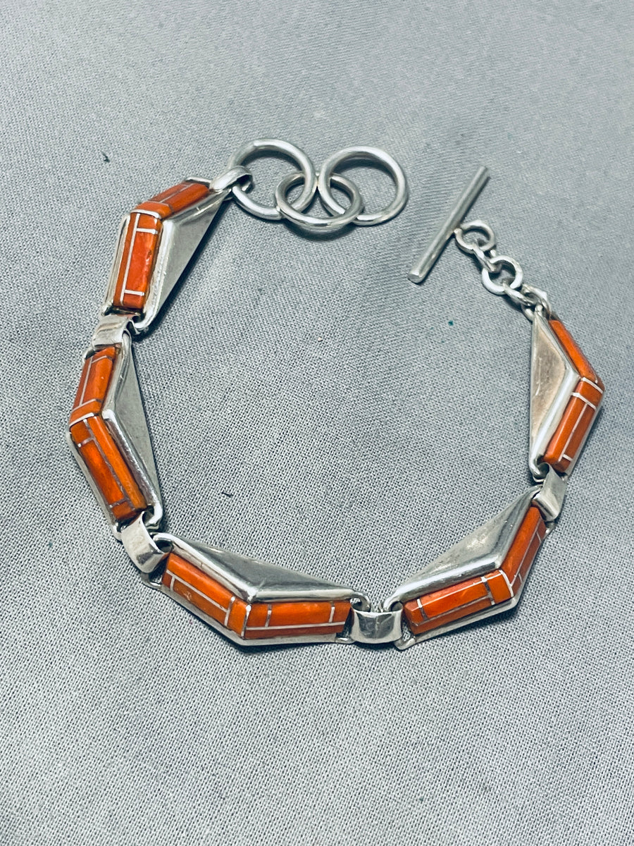 Fascinating Vintage Native American Navajo Coral Sterling Silver Brace ...