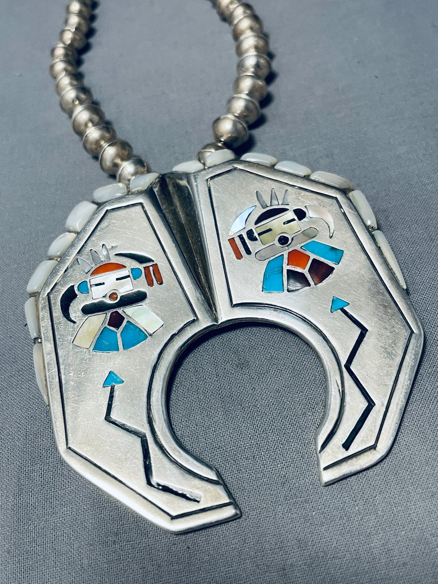 Native American The Best Massive Vintage Zuni Turquoise Inlay Sterling ...