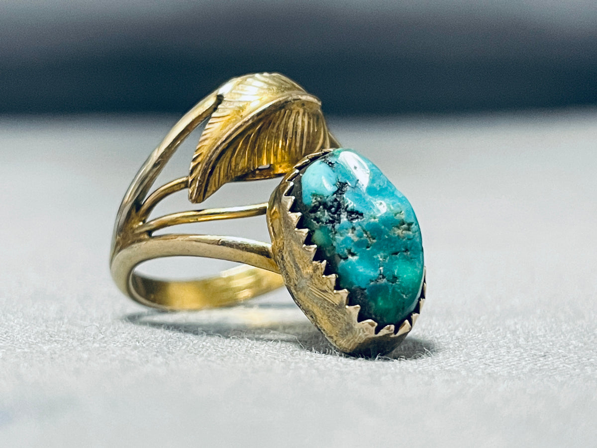 Unique Vintage Native American Navajo Kingman Turquoise Goldfill Ring ...