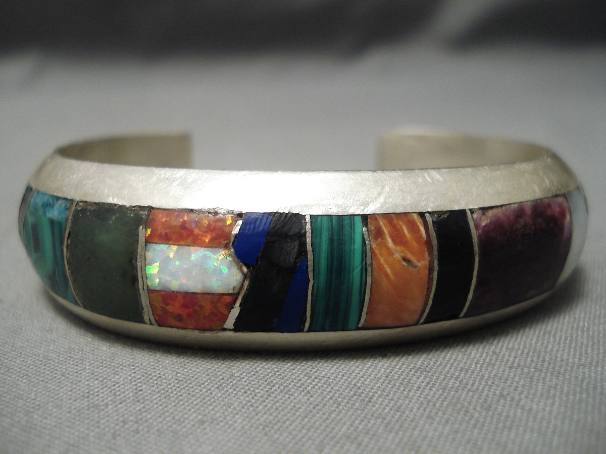 Thick Heavy Vintage Native American Navajo Turquoise Lapis Sterling Si ...