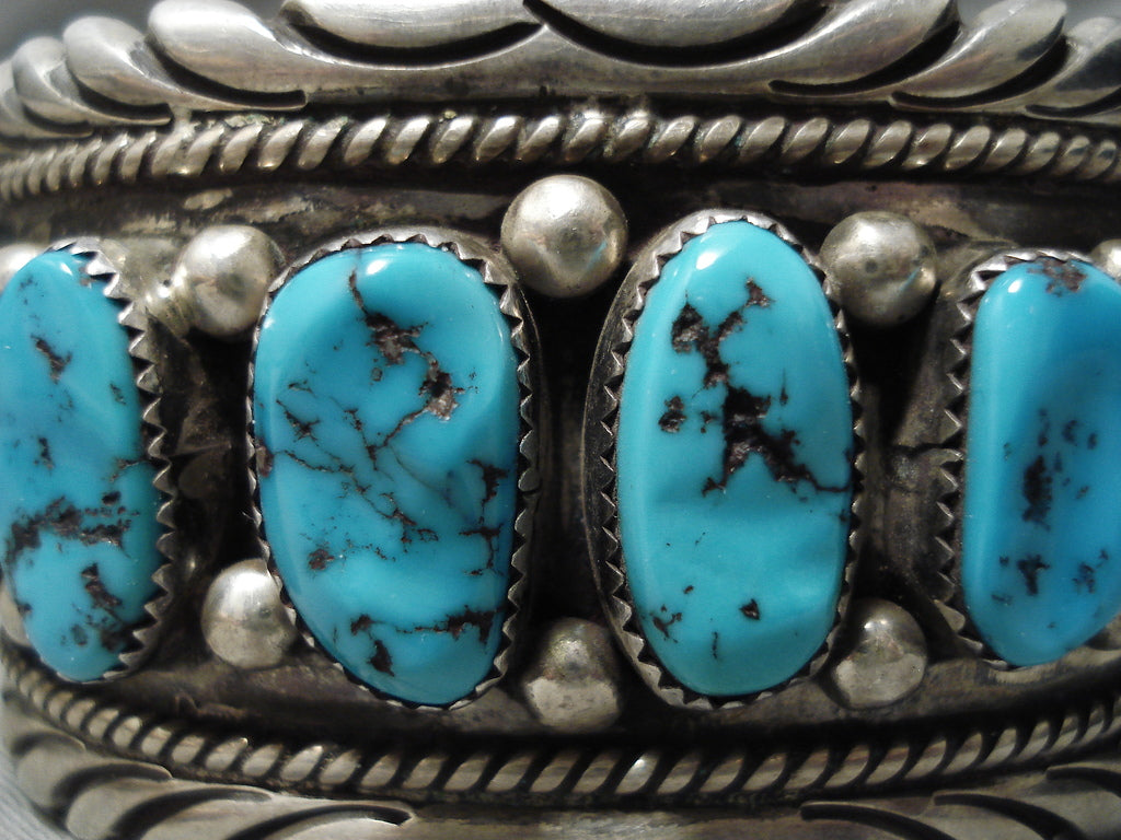 Dramatic Vintage Navajo Turquoise Sterling Silver Native American Brac ...