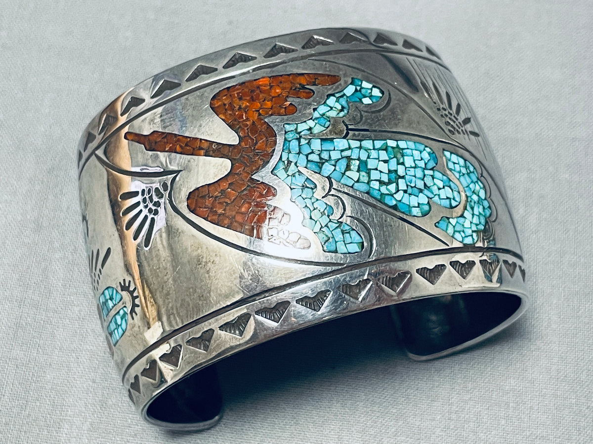 Juan Singer Vintage Native American Navajo Turquoise Coral Chip