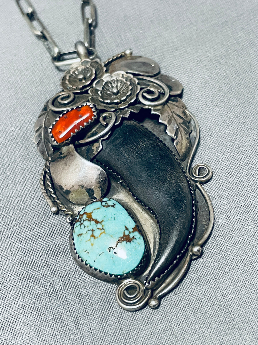 Vintage Tribal African Old Silver factory Unique Necklace With Natural Turquoise And Coral