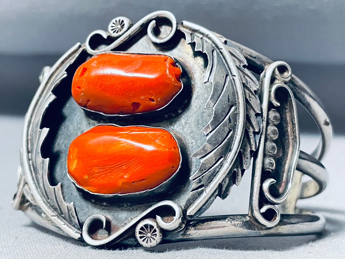 Randy Hoskie Chunk Coral Vintage Native American Navajo Sterling