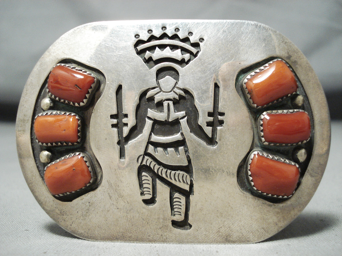 レア品　SUE McNARY ハンドペイントミニチュア額イーゼルペンダントトップ Signed Serena Banteah Vintage Chunky Coral Sterling Silver Native