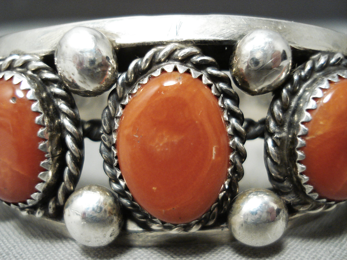 Ultra Rare Vintage Native American Navajo Chunky Coral Sterling Silver ...
