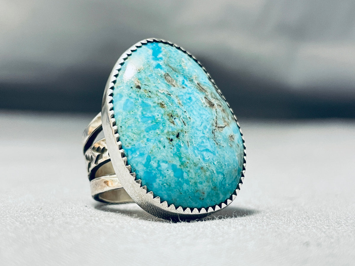 Astounding Native American Navajo Kingman Turquoise Sterling Silver Ri ...