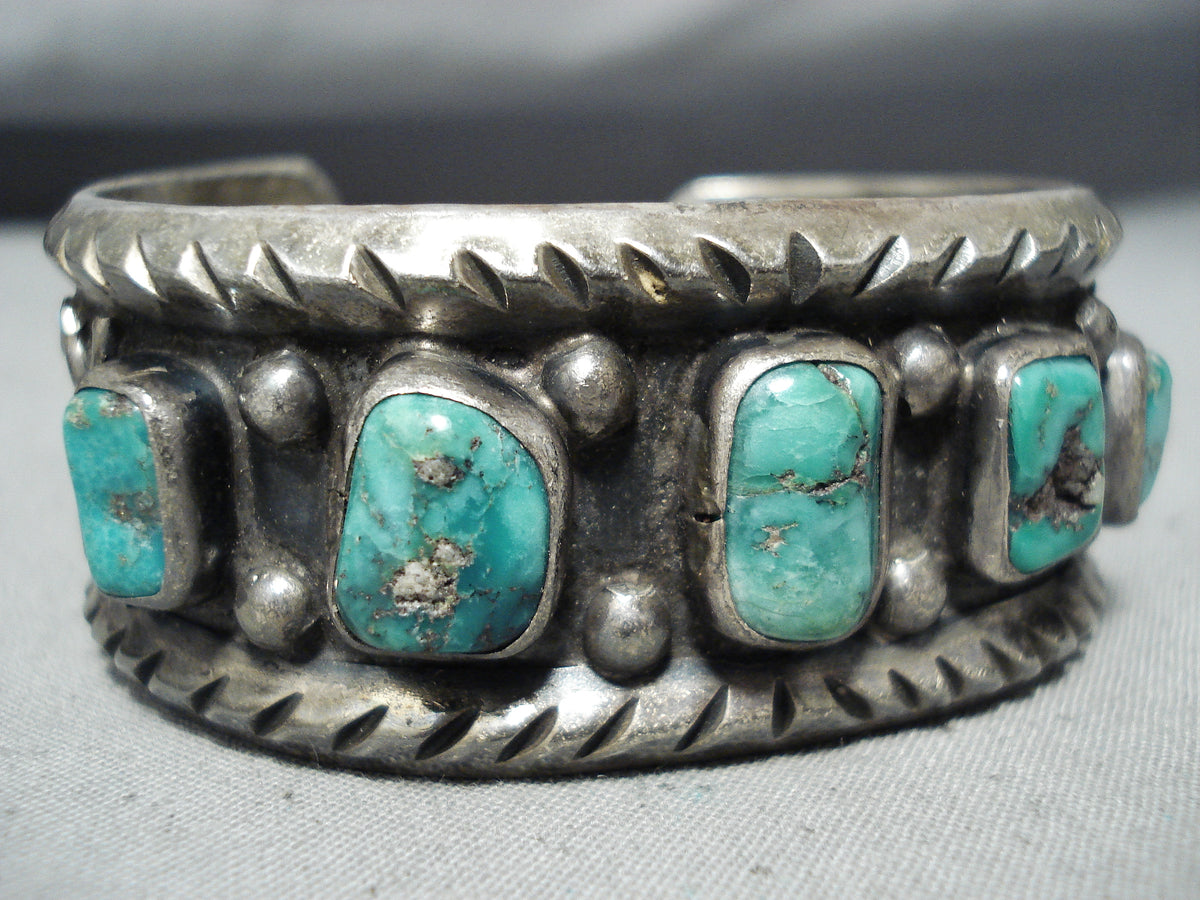 Heavy Thick Vintage Native American Navajo Damale Turquoise Sterling S ...