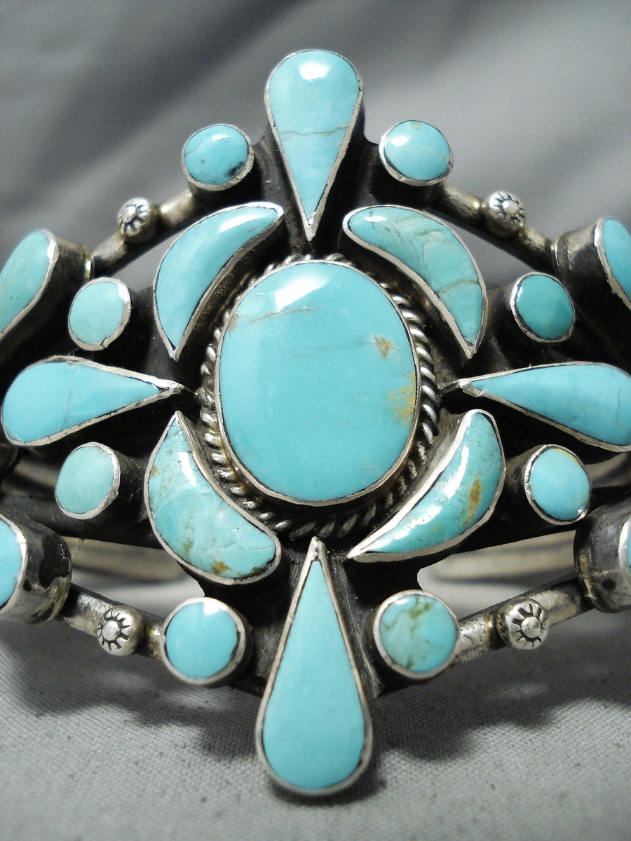 Awesome Vintage Navajo Native American Turquoise Sterling Silver Brace ...