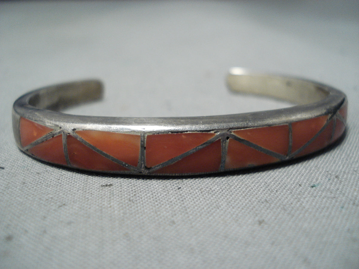 Sensational Vintage Native American Navajo Coral Sterling Silver Brace ...