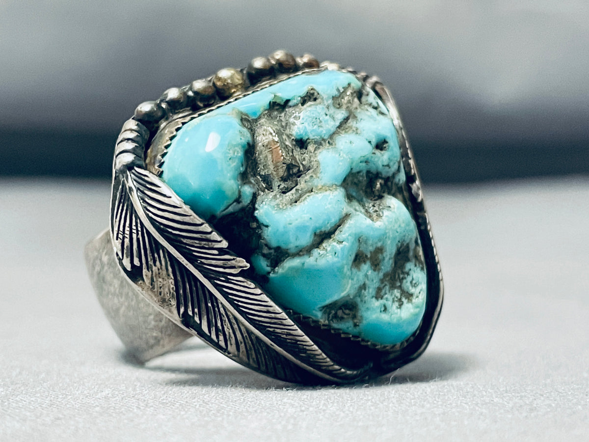 Rugged Vintage Native American Navajo Kingman Turquoise Sterling Silve ...
