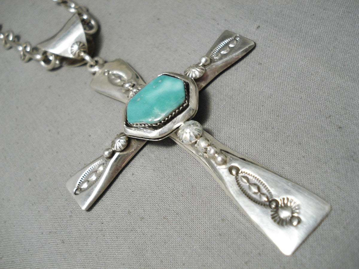 Heavy Thick Sturdy Native American Navajo Turquoise Sterling Silver Cr ...
