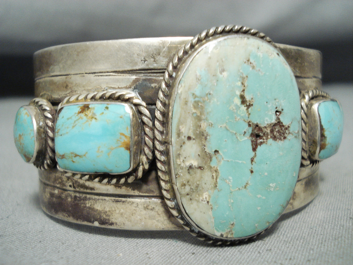 Rare Virgil Begay Vintage Native American Navajo Easter Blue Turquoise  Sterling Silver Bracelet