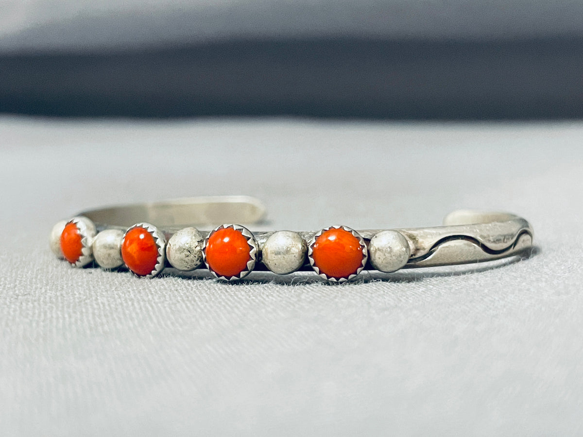 Elegant Vintage Native American Navajo Coral Sterling Silver Bracelet ...
