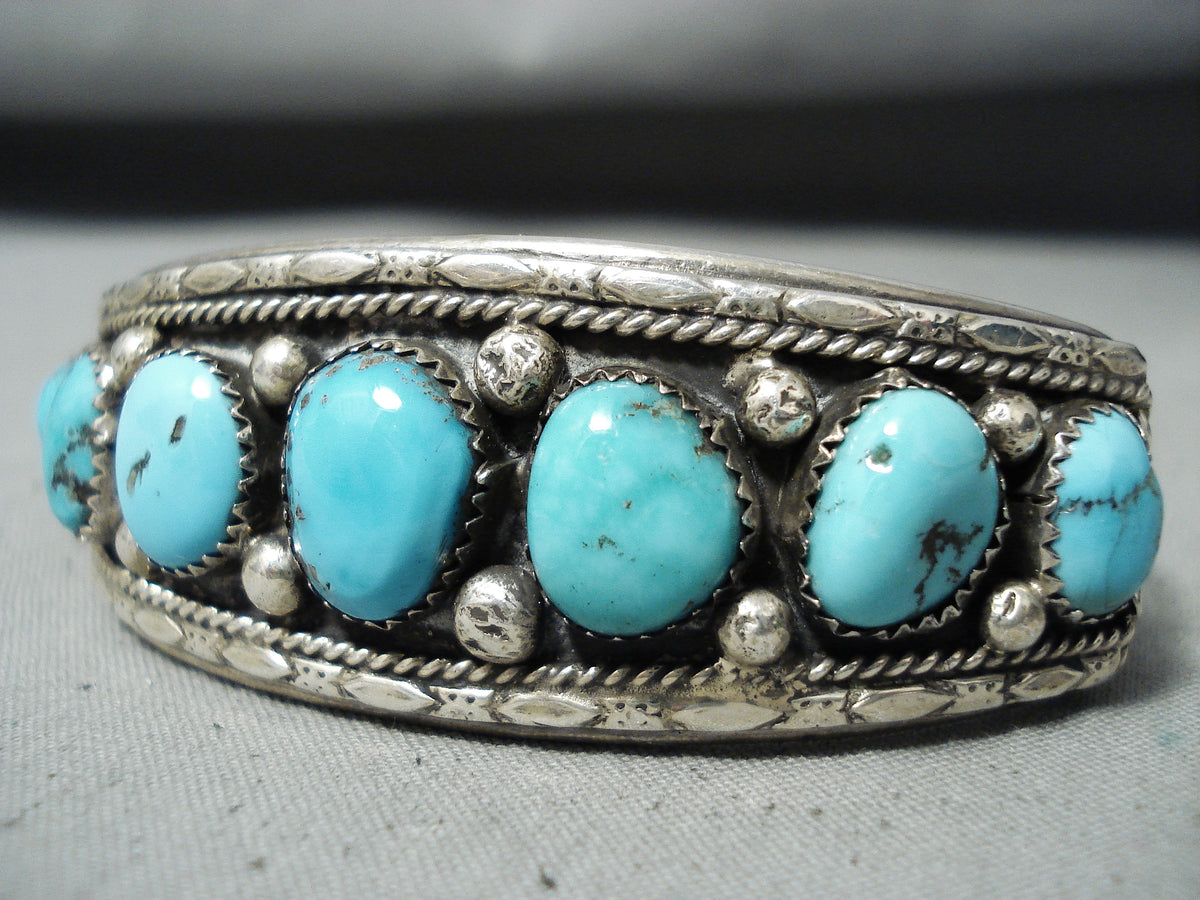 Exceptional Native American Navajo Kingman Turquoise Sterling Silver B ...