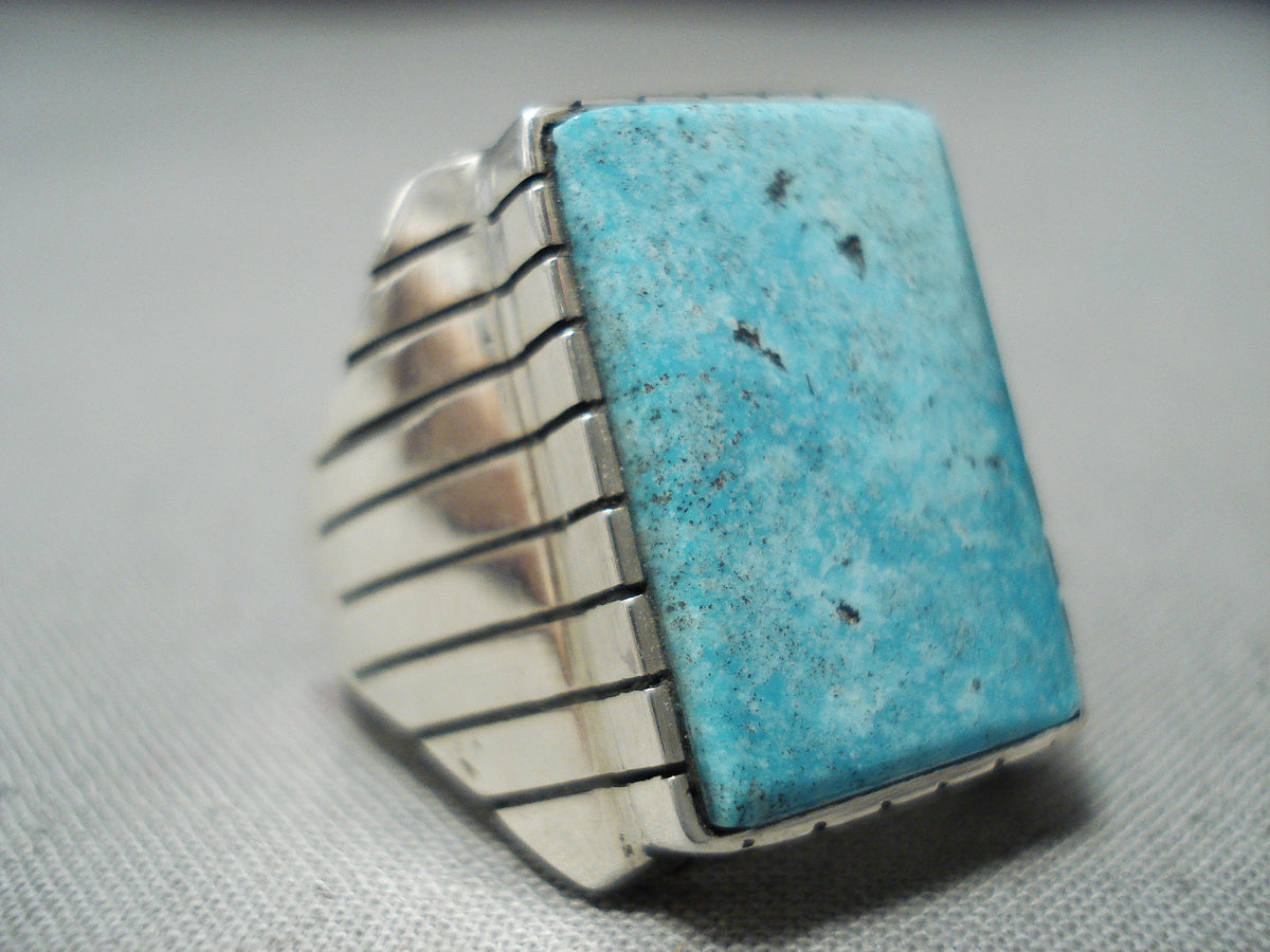 Colossal Navajo Old Kingman Turquoise Sterling Silver Ring Native Amer ...