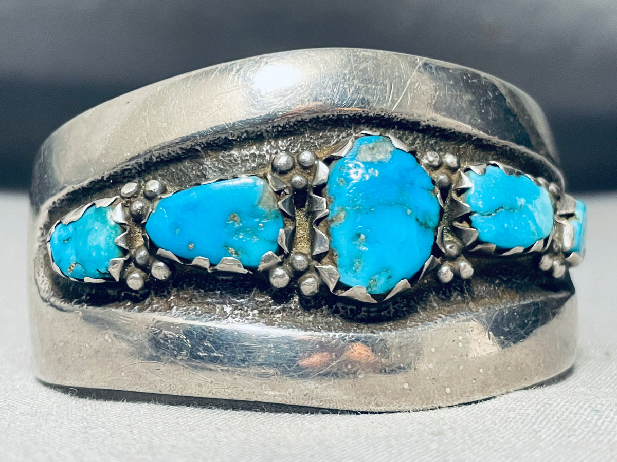 Sturdy Heavy Vintage Native American Navajo Turquoise Sterling Silver ...