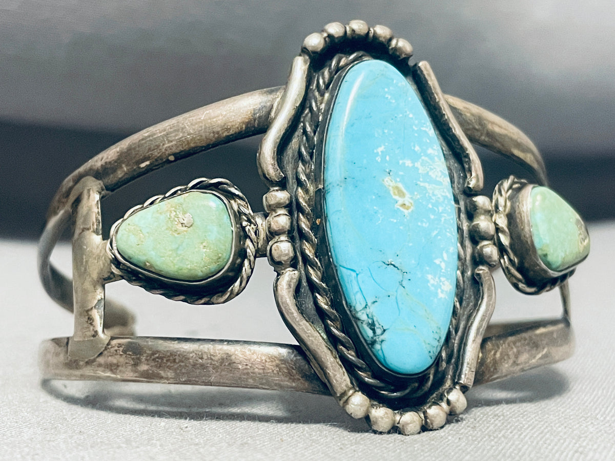 Superior Vintage Native American Navajo Turquoise Sterling Silver Brac ...