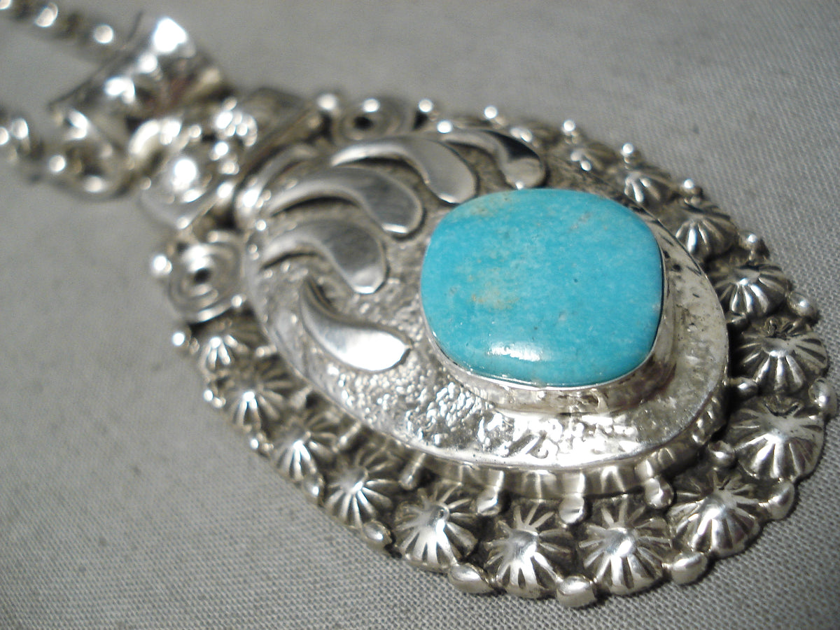 Thick Heavy!! Native American Navajo Sterling Silver Turquoise Necklac ...