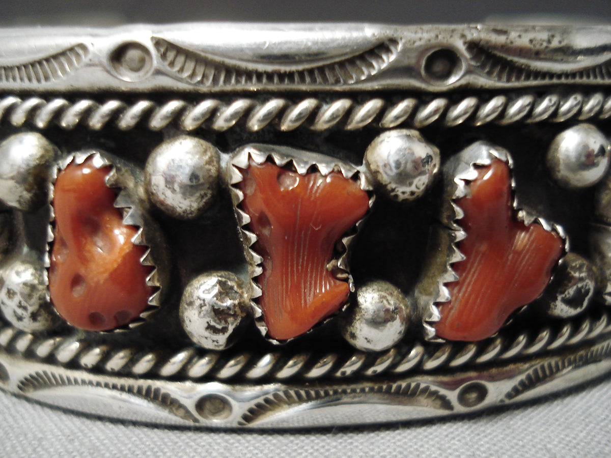 Museum Vintage Native American Navajo Coral Sterling Silver Sunray Bra ...