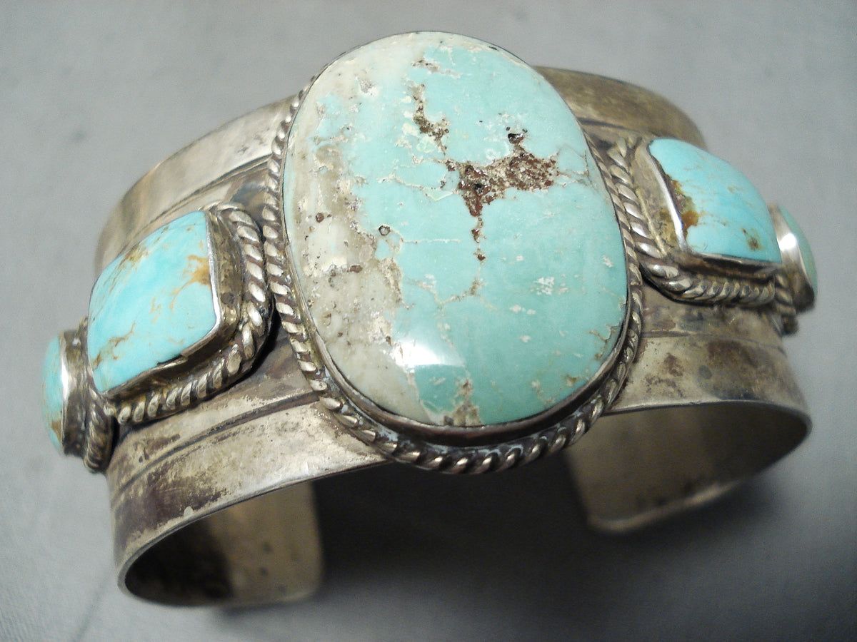 Rare Virgil Begay Vintage Native American Navajo Easter Blue Turquoise  Sterling Silver Bracelet