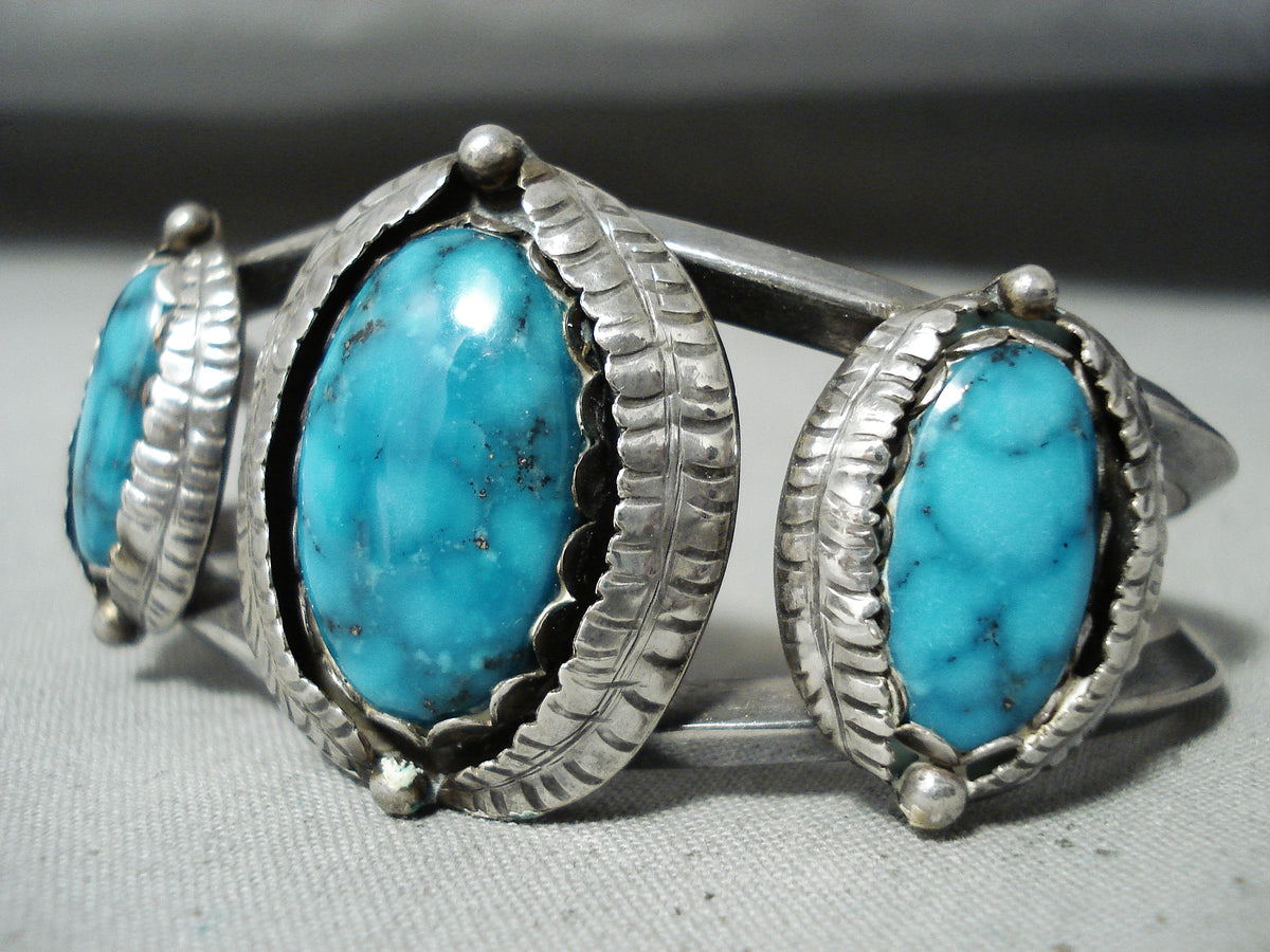 Intense Turquoise Vintage Native American Navajo Sterling Silver Brace ...