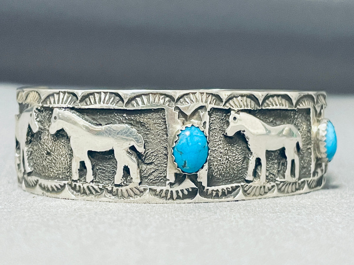 Superior Native American Navajo Kingman Turquoise Sterling Silver Brac ...