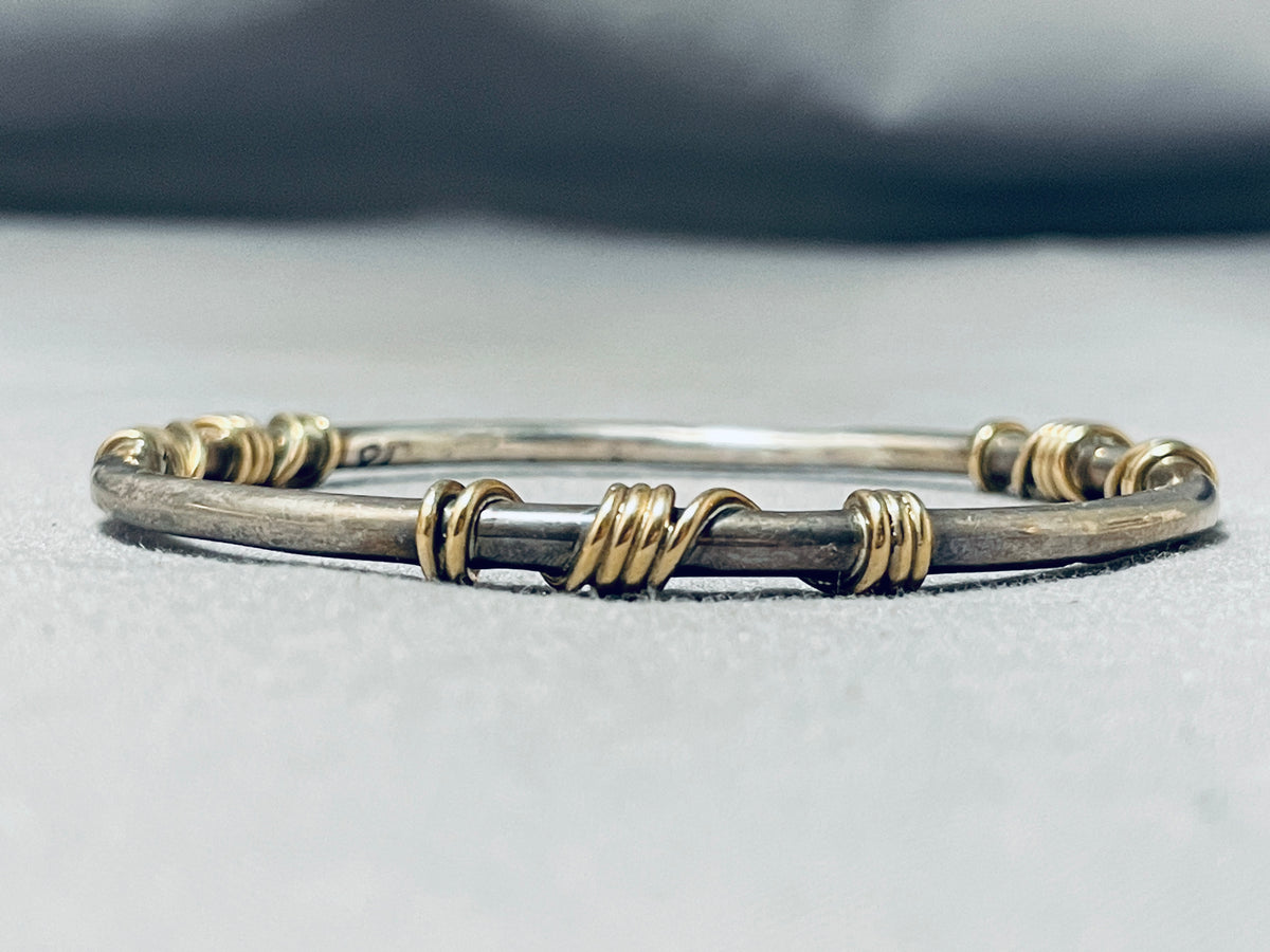 アクセサリー ORVILLE TSINNIE BEAMS PLUS PLATE BANGLE Orville Tsinnie 14k Gold Vintage Native American Navajo Sterling