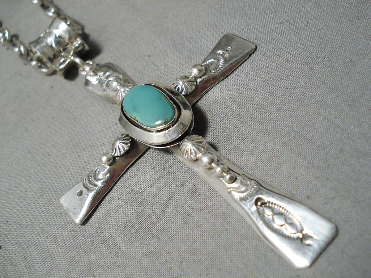 Heavy Thick Sturdy Native American Navajo Turquoise Sterling Silver Cr ...