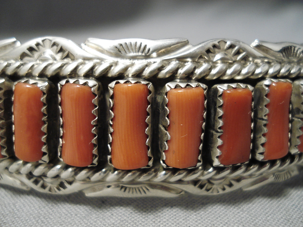 Huge Chunky Coral Vintage Native American Navajo Sterling Silver Swirl ...