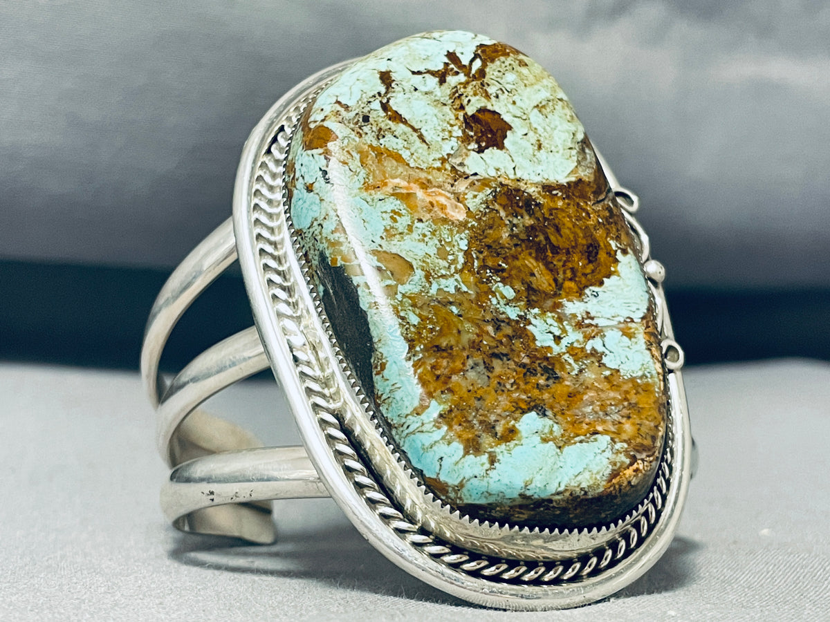Gigantic Native American Navajo 8 Turquoise Sterling Silver Heavy Brac ...