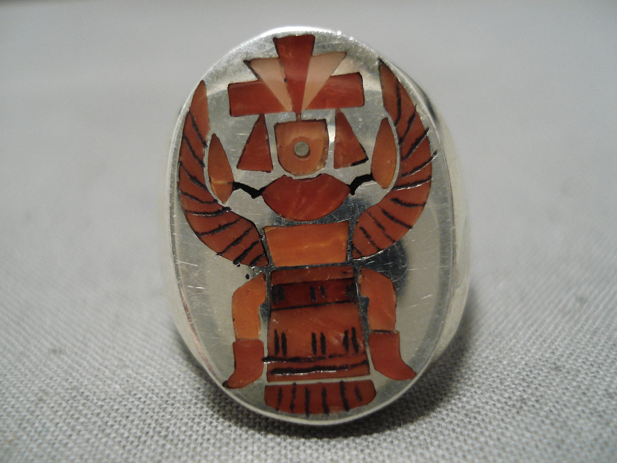 Important Harlan Coonsis Coral Bird Zuni Sterling Silver Native