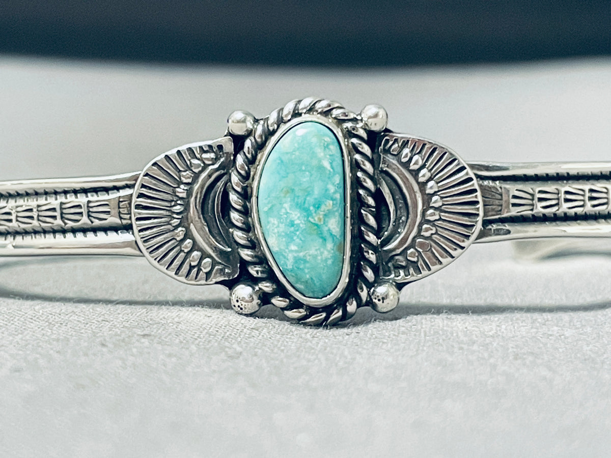 Signed Native American Navajo Old Kingman Turquoise Sterling Silver Br ...