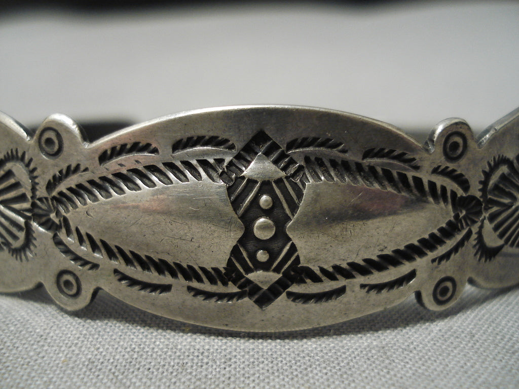 Early Navajo Repousse & Stamped Arrows Ingot Silver Cuff Bracelet —  Worn-Over-Time