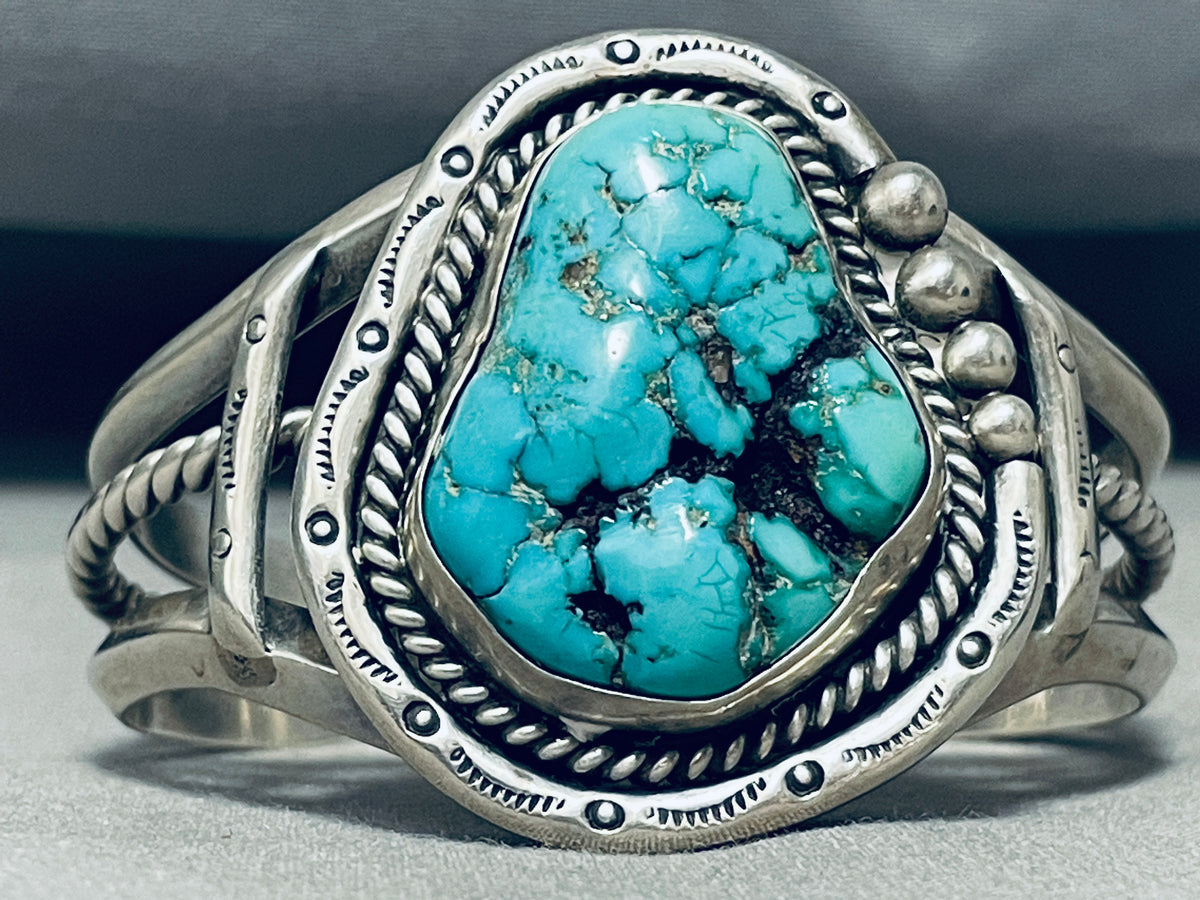 Heavy Chunky Turquoise Vintage Native American Navajo Sterling Silver ...