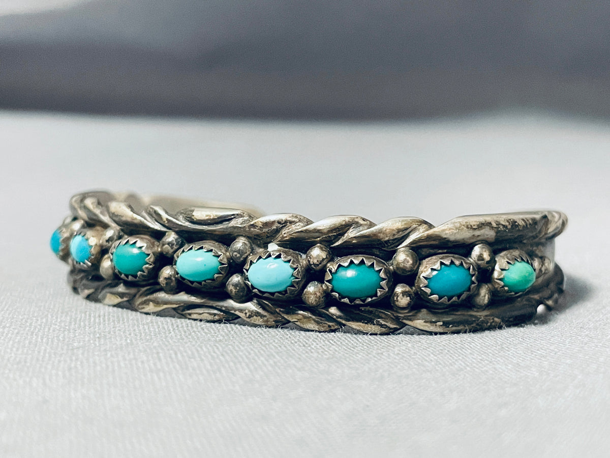 Signed Vintage Native American Navajo Snake Eyes Turquoise Sterling Si