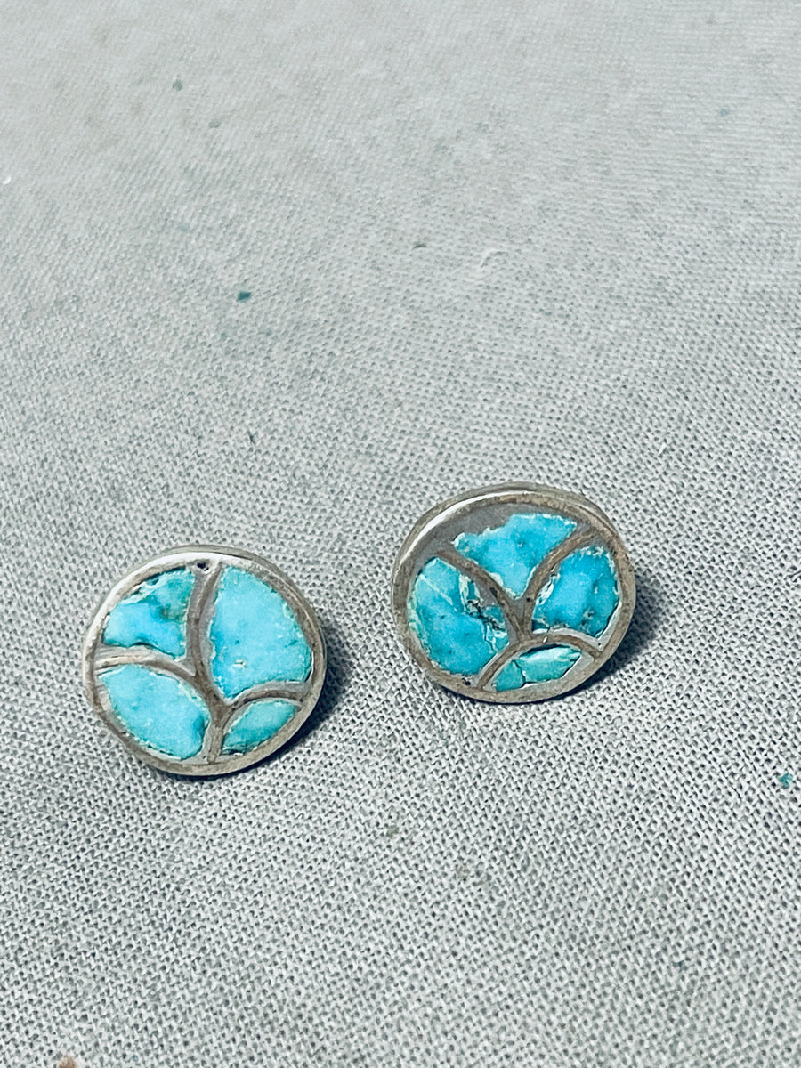 Very Old Vintage Native American Zuni Turquoise Inlay Sterling Silver ...
