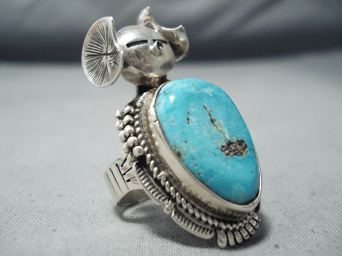 Dynamic Navajo Kingman Turquoise Sterling Silver Ring Native American ...