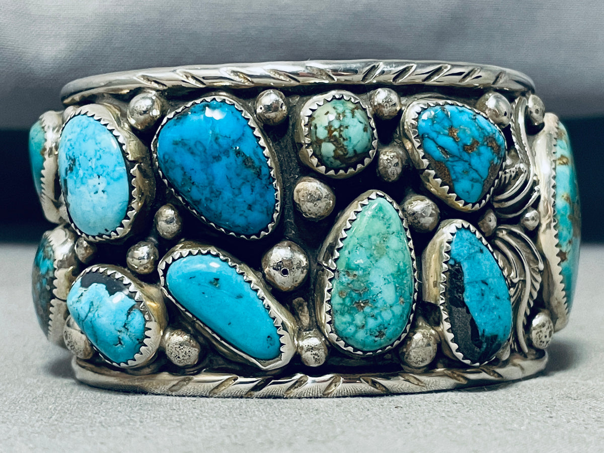 Heavy Wide Native American Navajo Turquoise Chunk Sterling Silver Brac ...