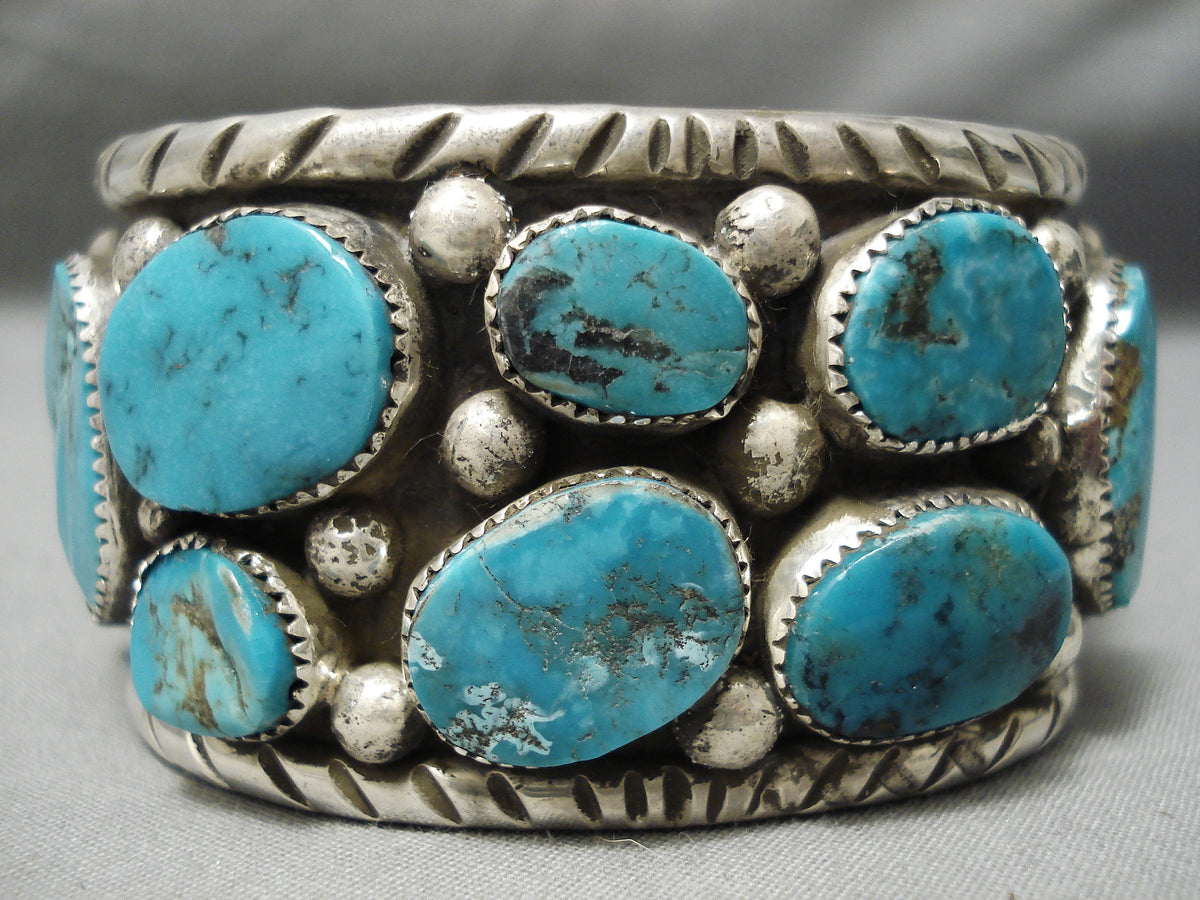 Native American Big Heavy Thick Navajo Turquoise Sterling Silver Brace ...