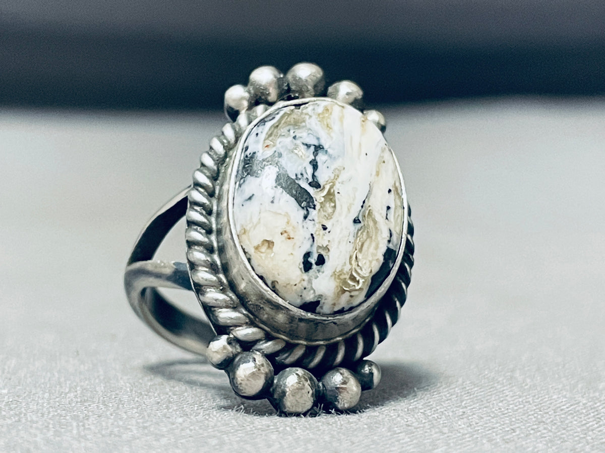 •WHITE BUFFALO TURQUOISE• Navajo silver signet ring (size 13.5)