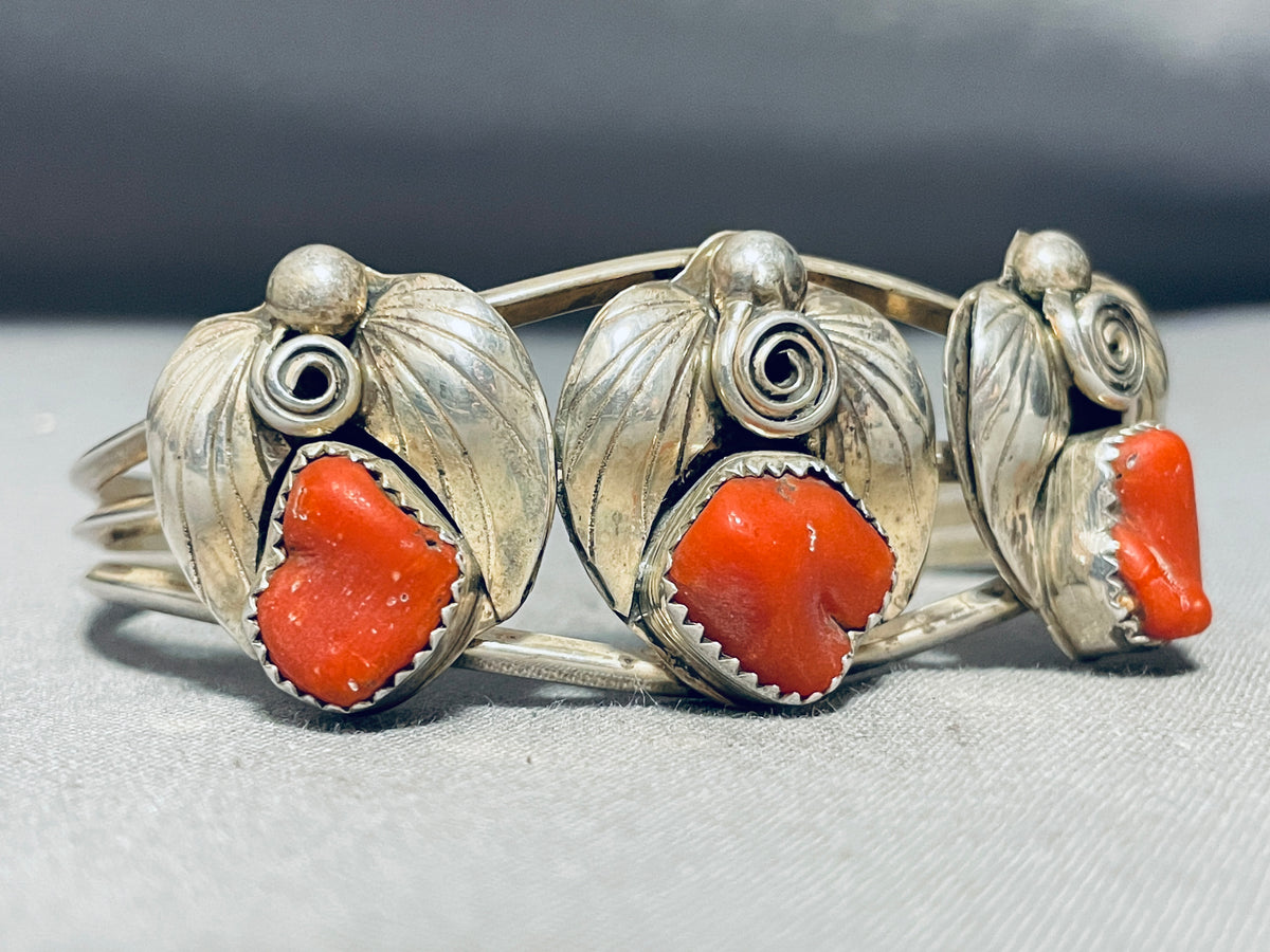 Triple Chunk Vintage Native American Navajo Sterling Silver Leaf Brace ...